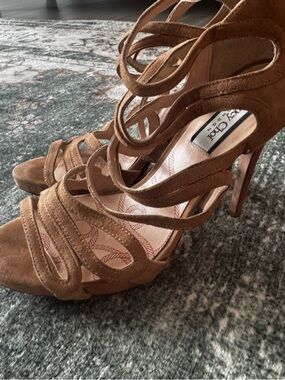 Lucy Choi Tan Suede Strappy Stiletto Heels